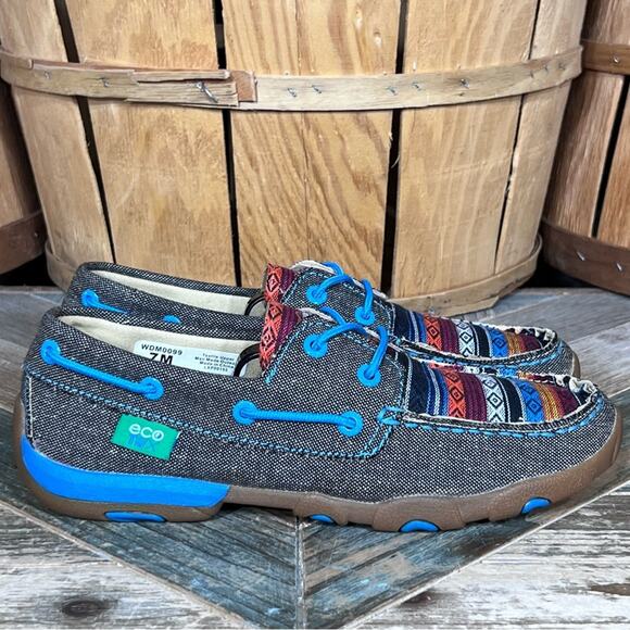 Twisted X Dusty Serape Blanket Canvas Boat Shoe Driving Mocs Shoes Womens Size 7 - Picture 1 of 12